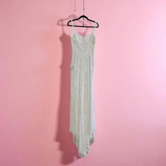 Lulus Momentous Love White Beaded Bustier Mesh Mermaid Maxi Dress Size Large - Picture 6 of 16